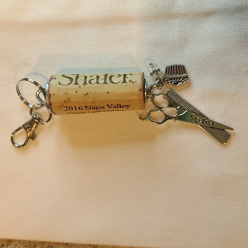 HAIR STYLIST Wine Cork Key Chain - Purse charm, Upcycled Wine Cork